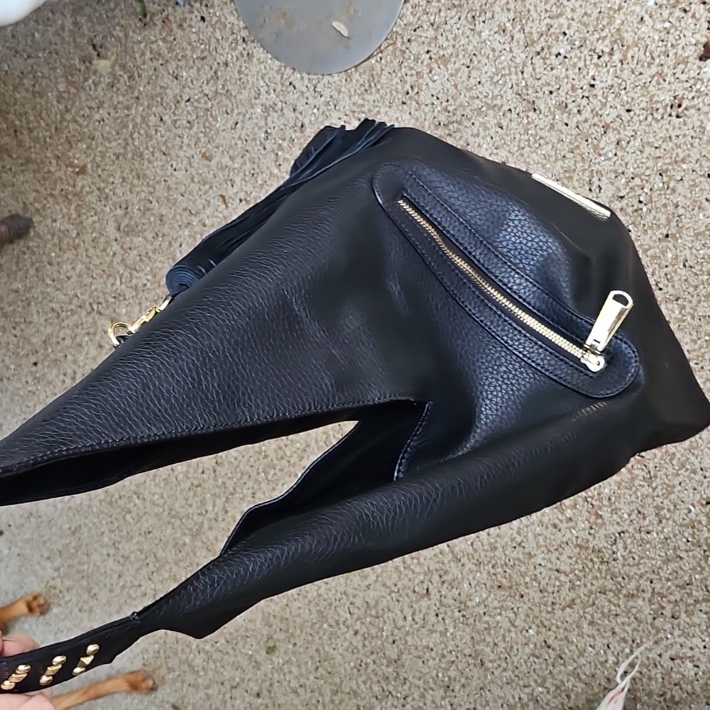 STEVE MADDEN Black Faux Leather Shoulder Large Hobo Shoulder Bag Tassel Charm - Picture 12 of 12